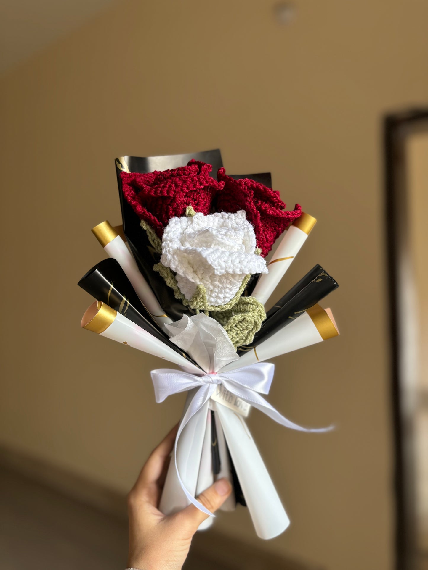 Handmade crochet rose bouquet