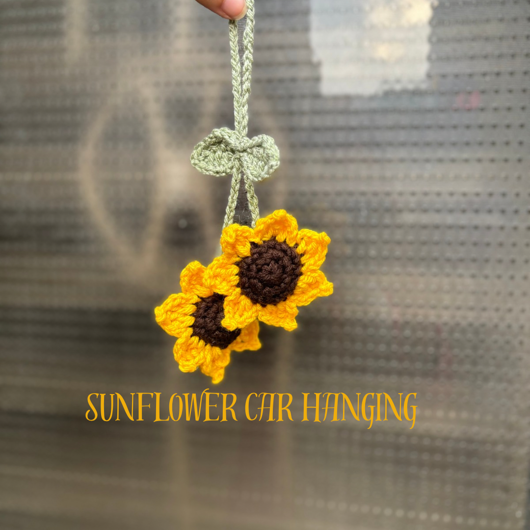 Crochet sunflower car hanging