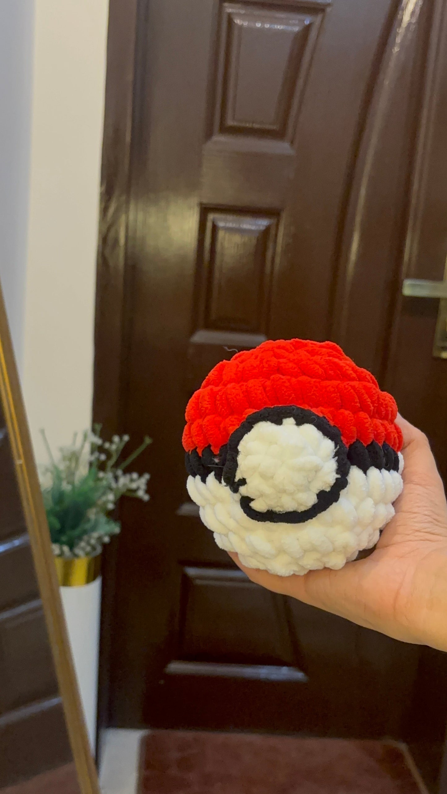 Crochet plush yarn pokeball