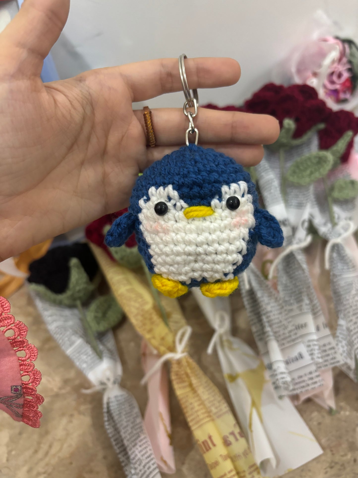 Crochet penguin keychain
