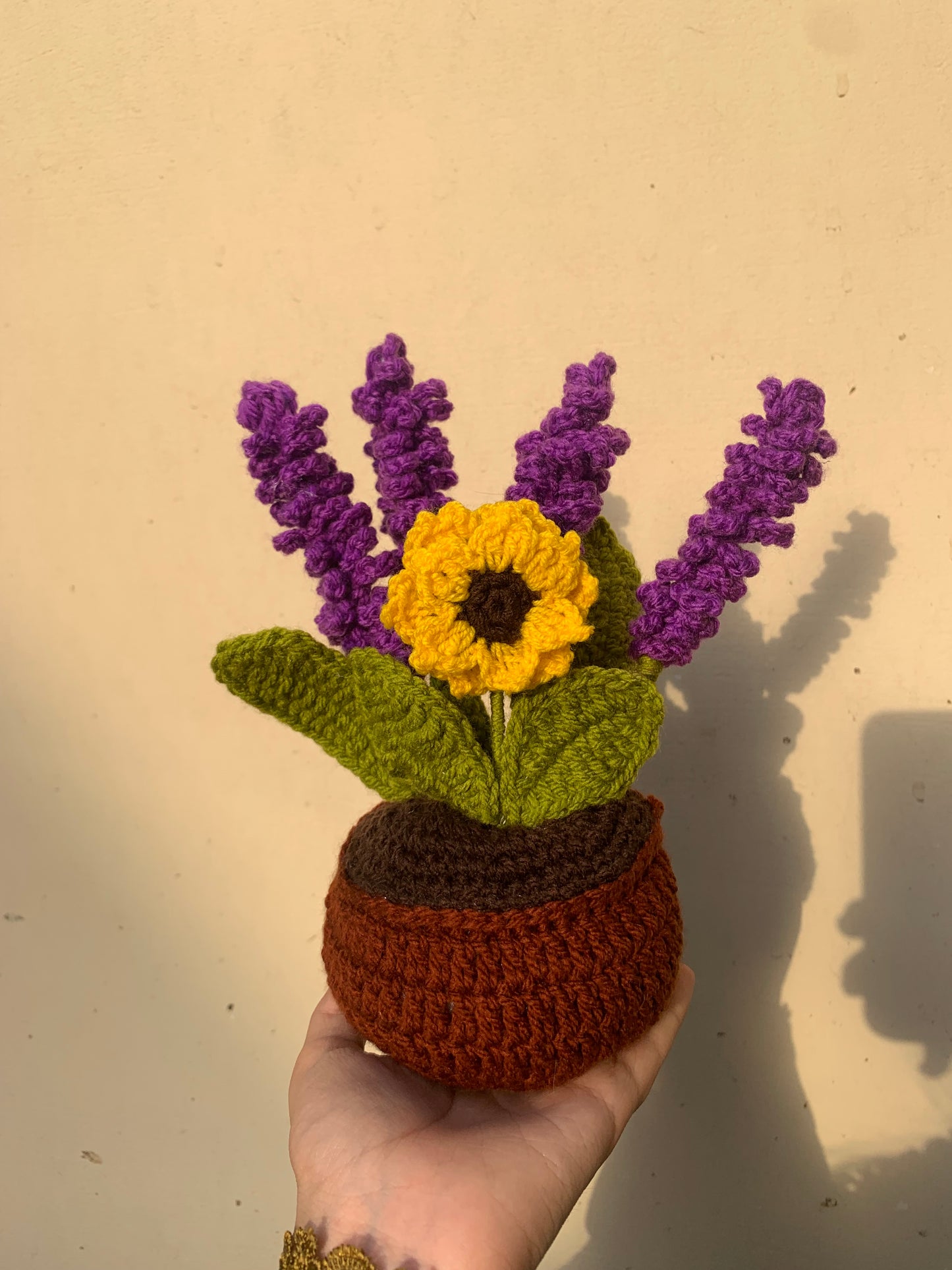 Crochet sunflower lavender pot