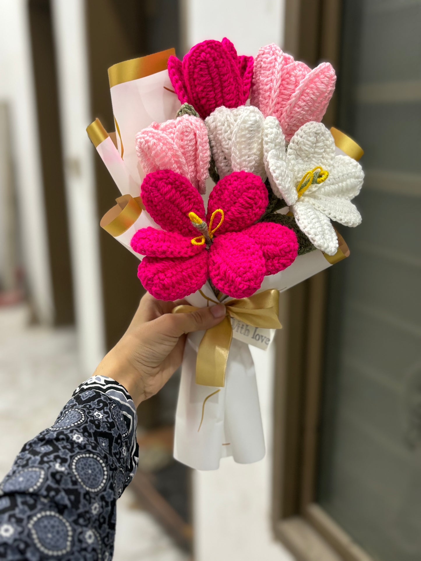 Crochet petal tulip bouquet
