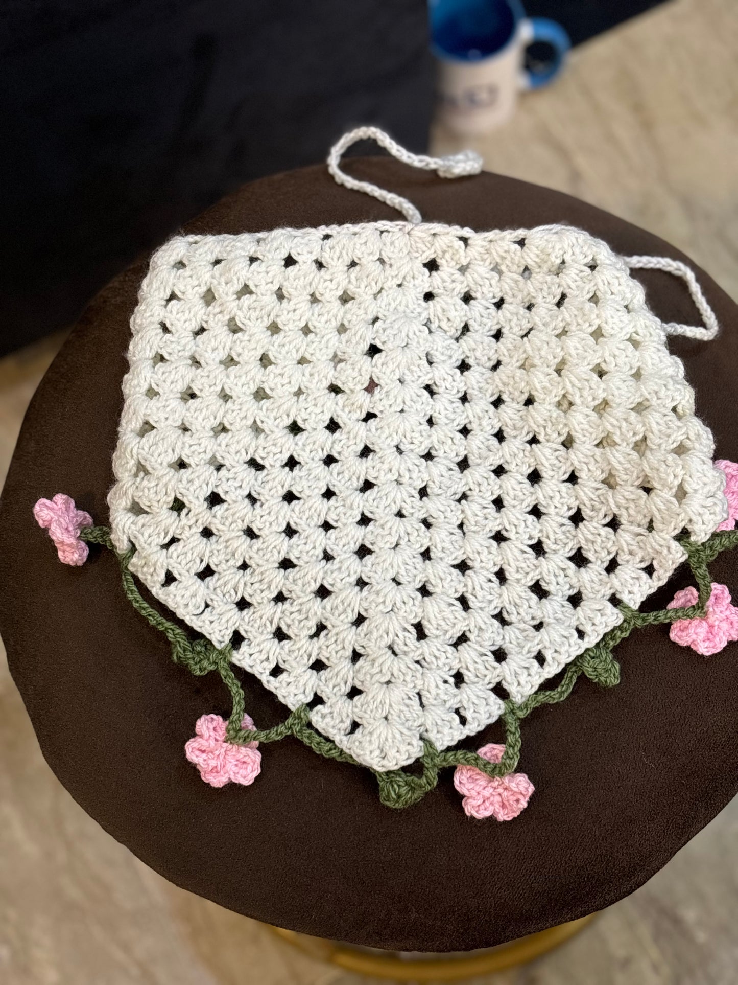 Crochet floral bandana