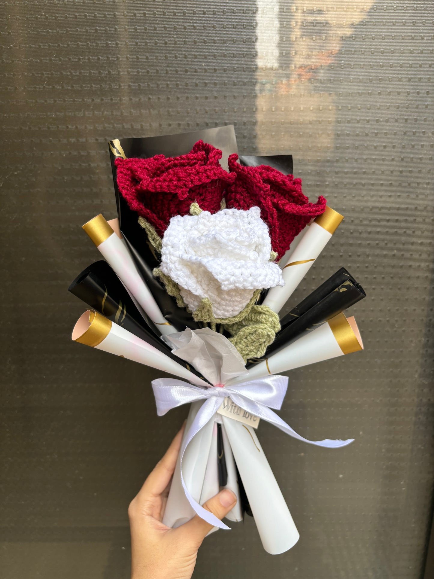 Handmade crochet rose bouquet