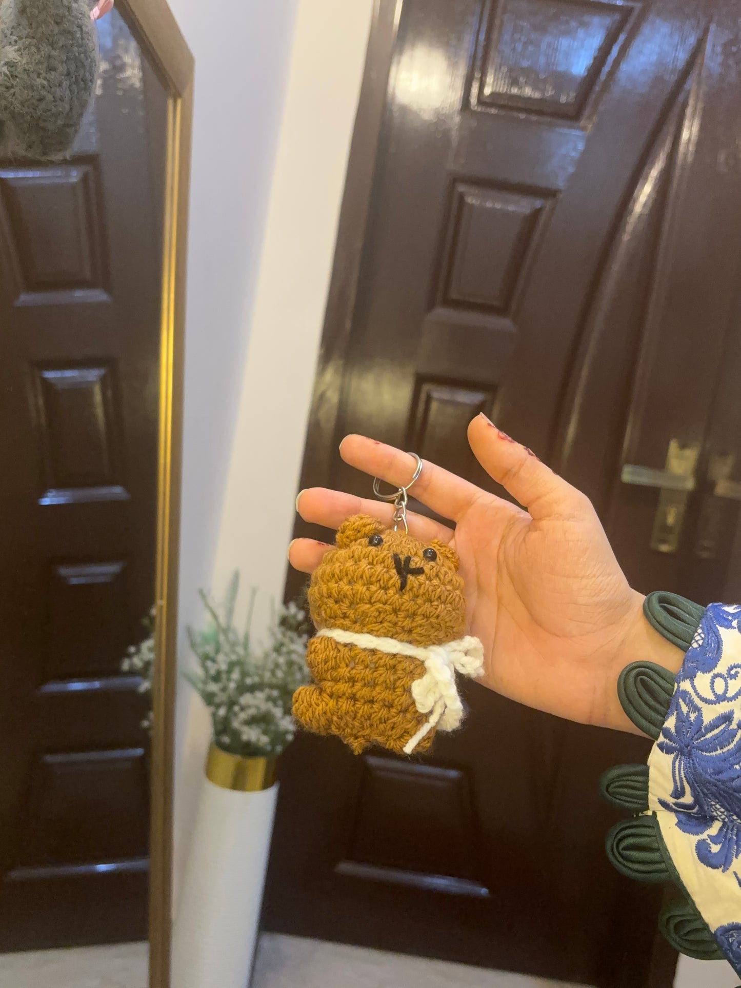 Crochet bear with muffler keychain