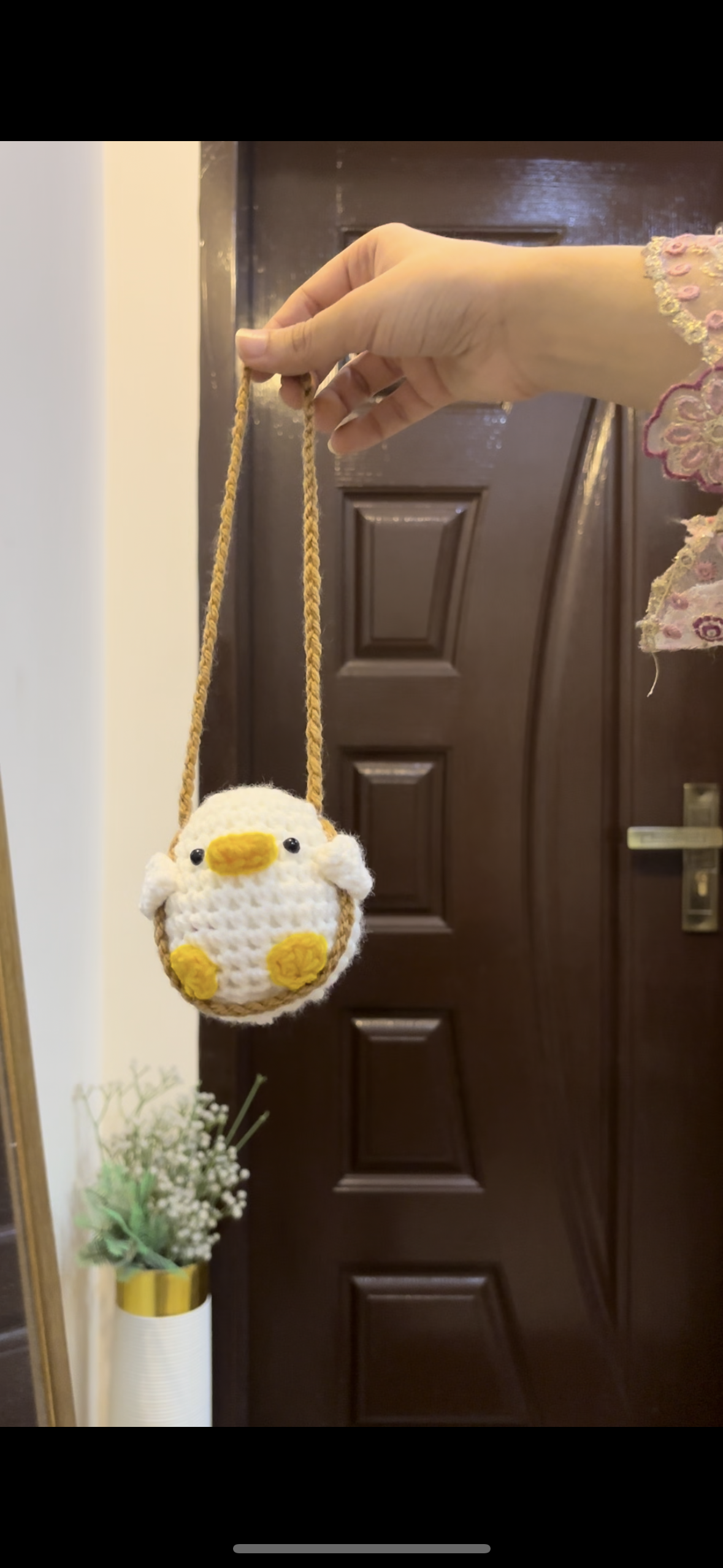 Crochet duck car hanging