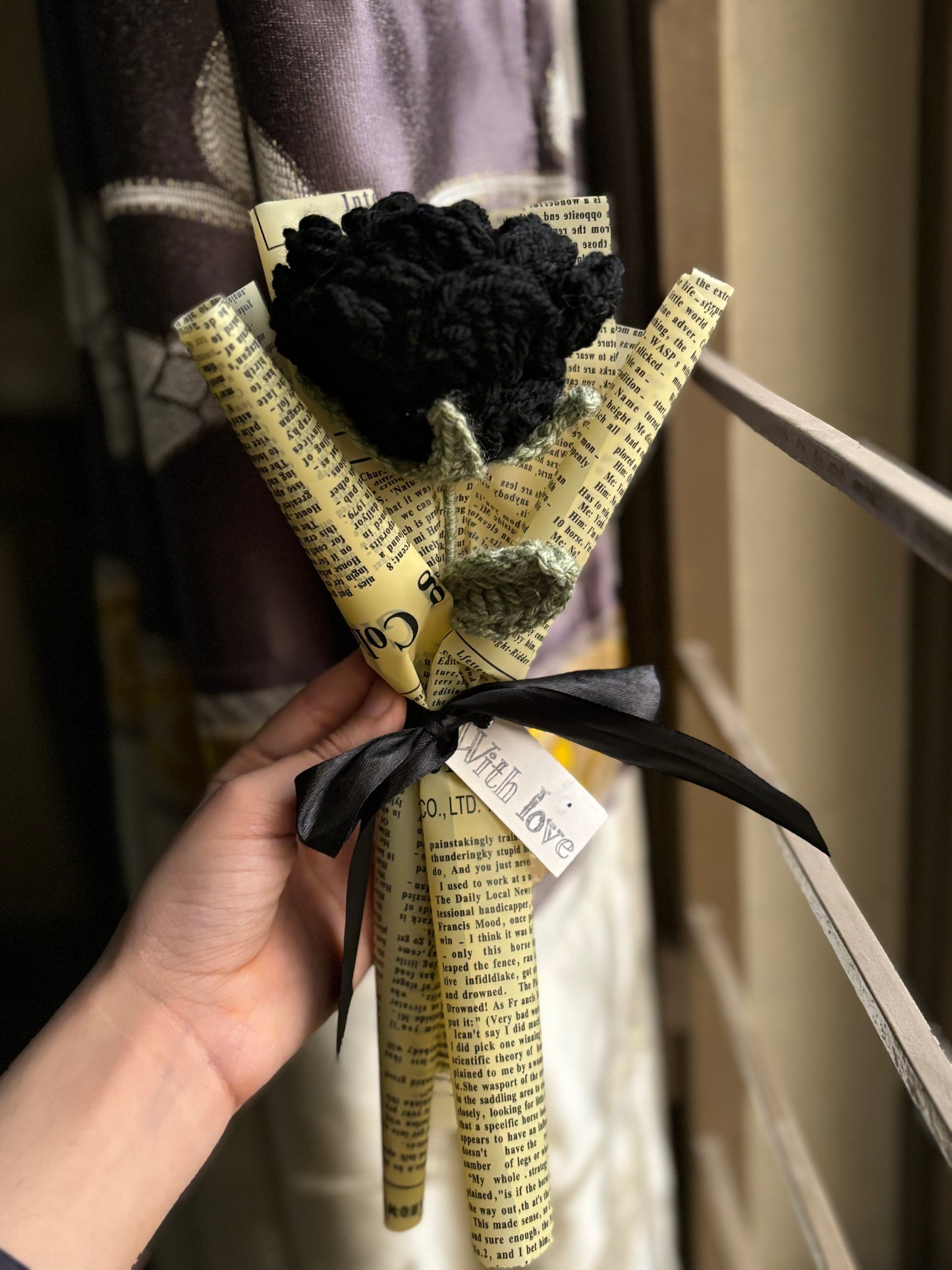 Crochet black rose