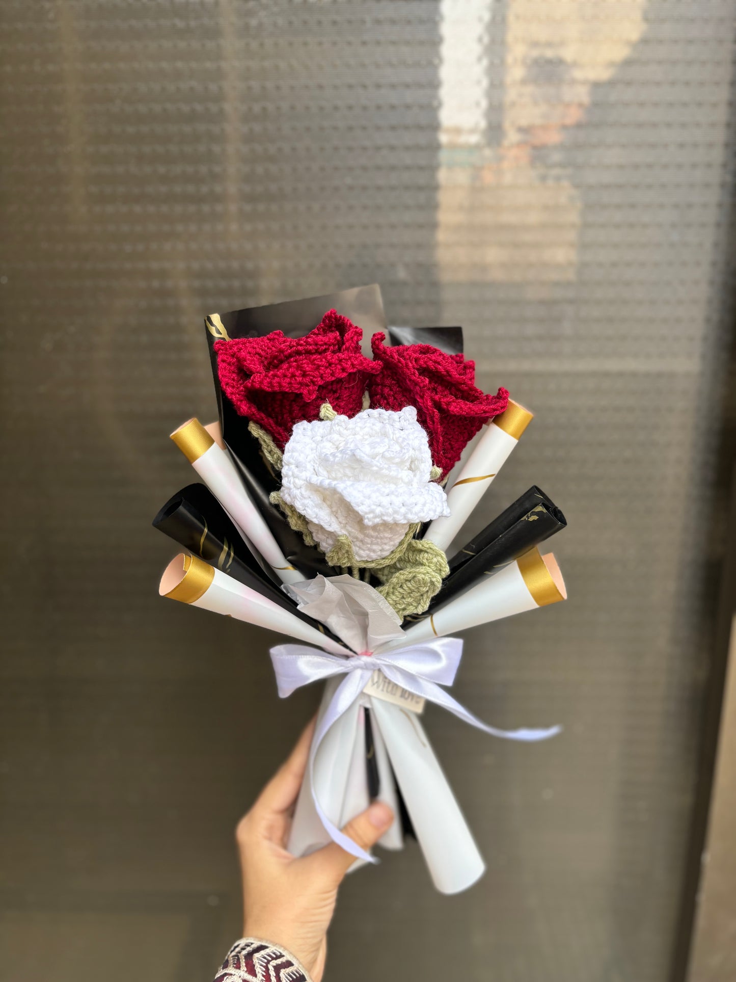 Handmade crochet rose bouquet