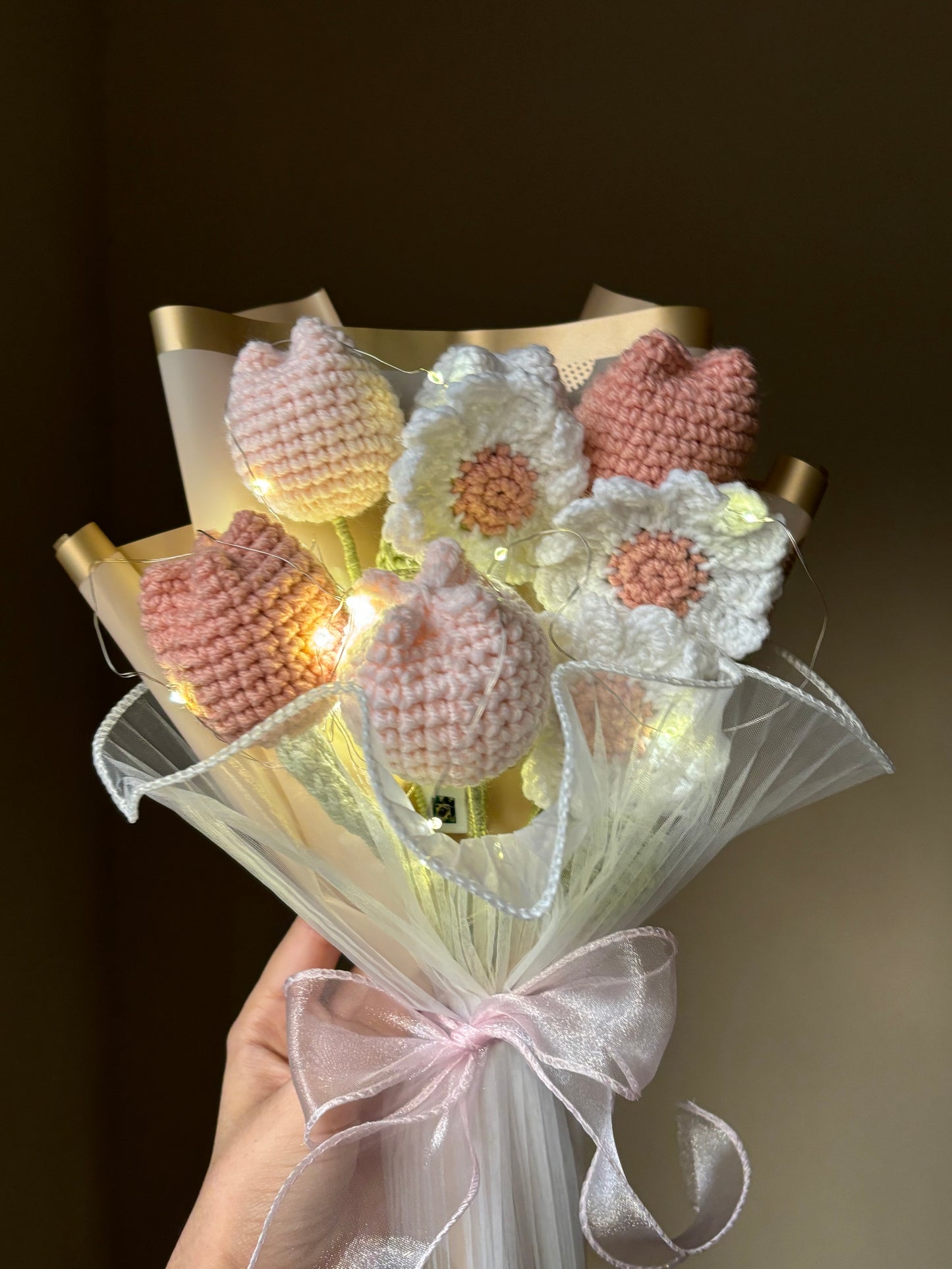 Crochet pastel themed premium bouquet with fairylights