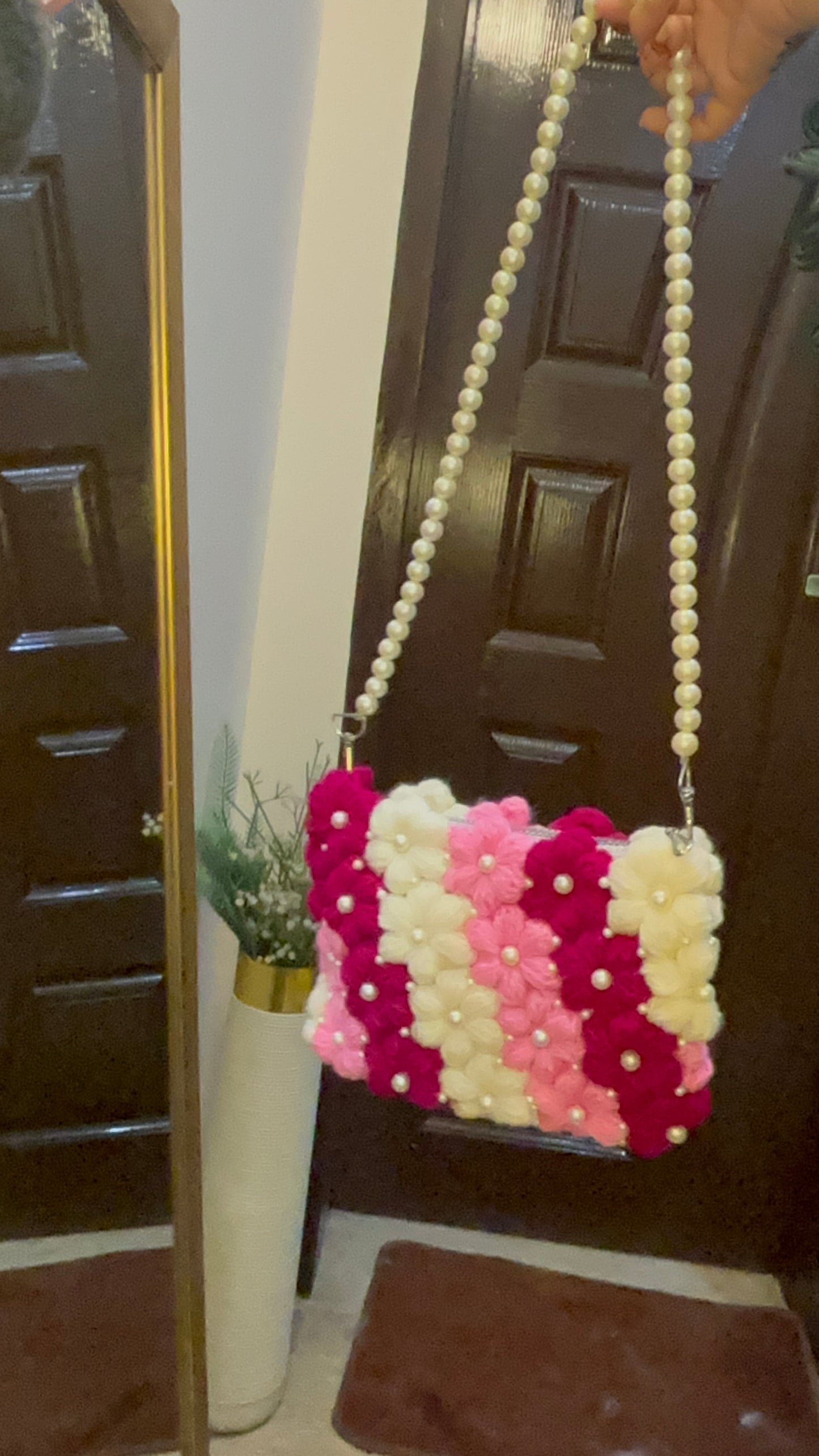 Crochet puff flower bag