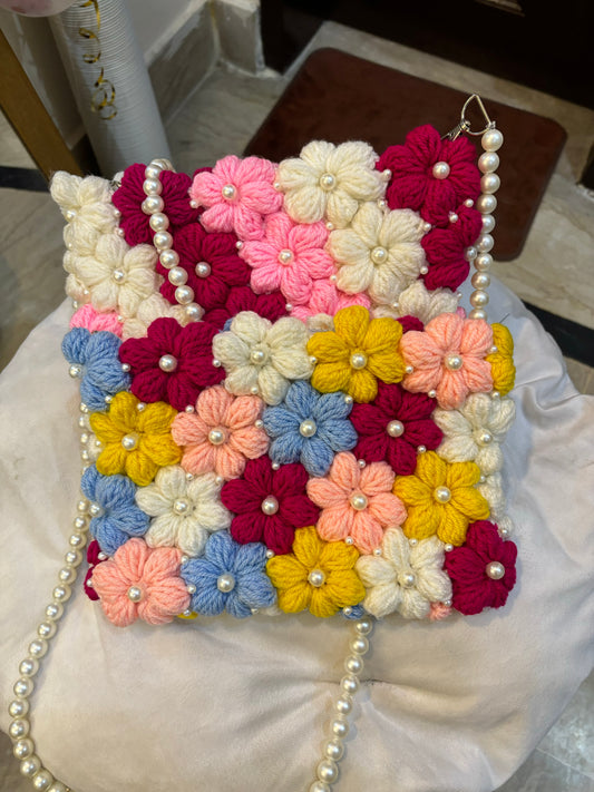 Crochet puff flower bag