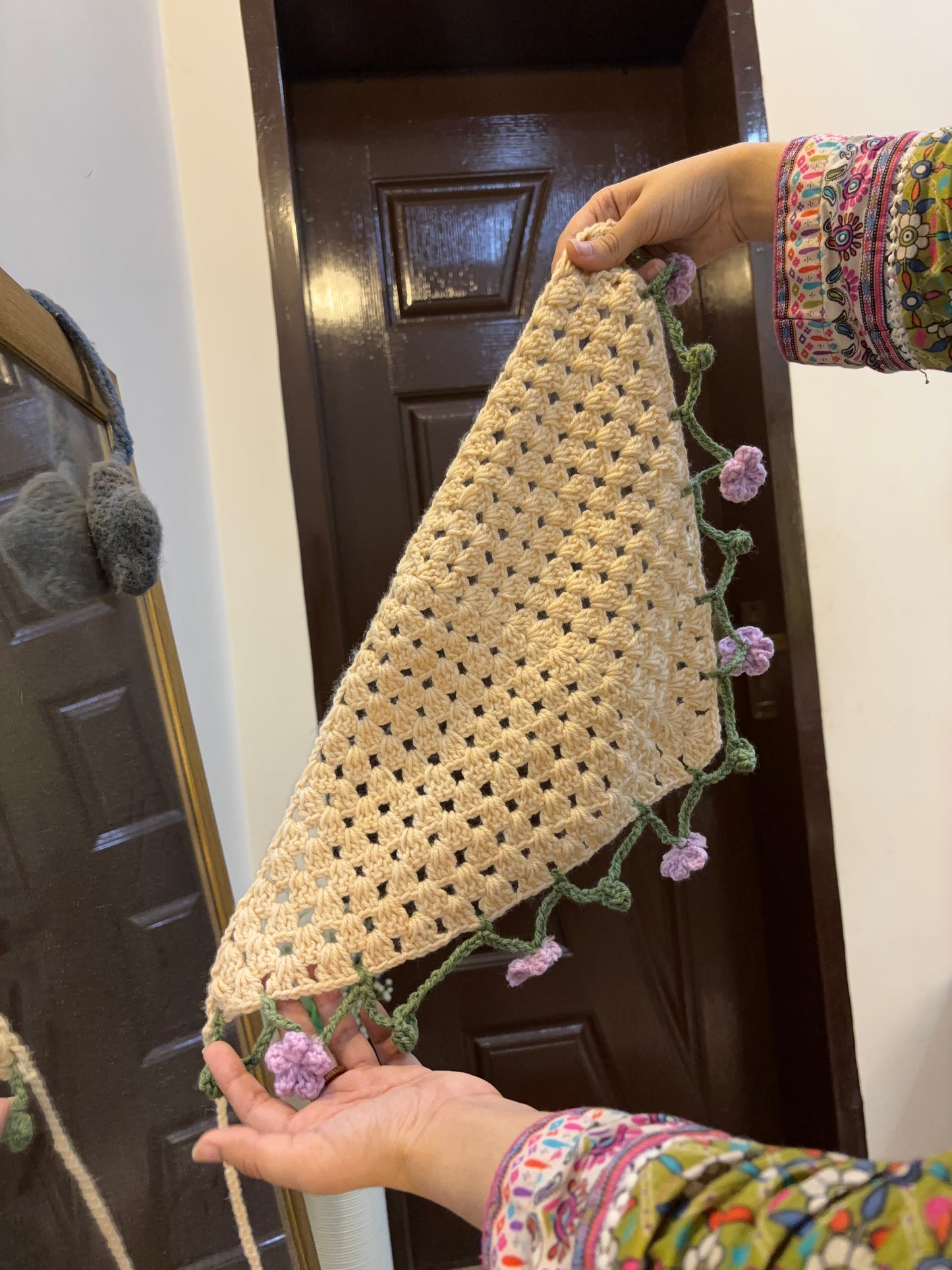 Crochet floral bandana