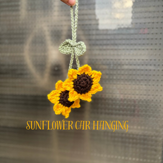 Crochet sunflower car hanging