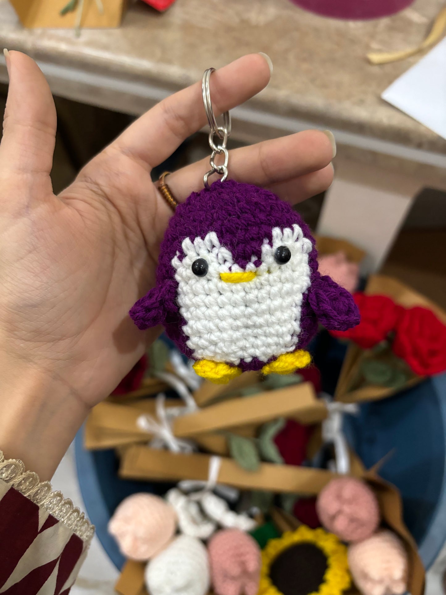 Crochet penguin keychain