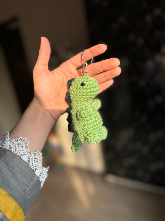 Crochet dinosaur keychain