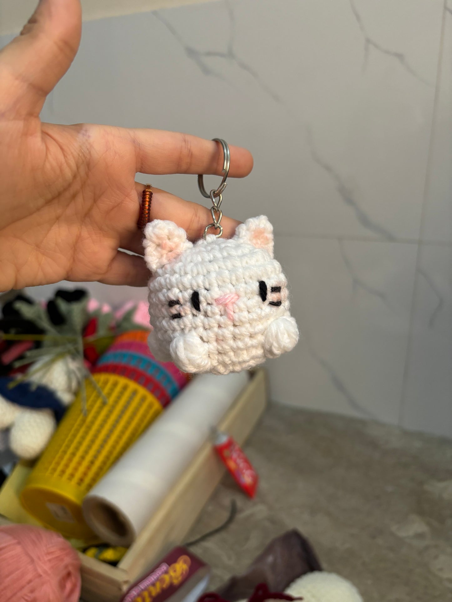 Crochet cat keychain