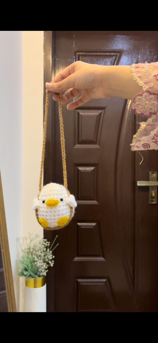 Crochet duck car hanging