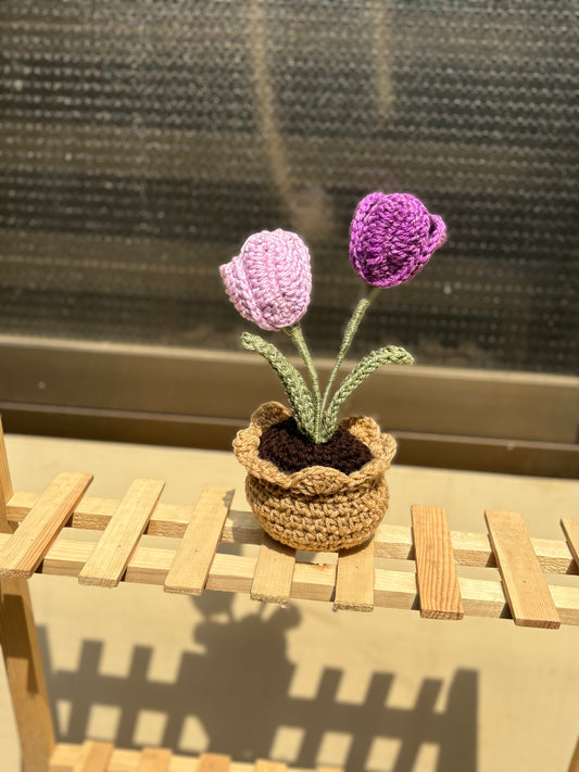 Crochet petal tulip pot