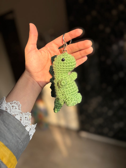 Crochet dinosaur keychain