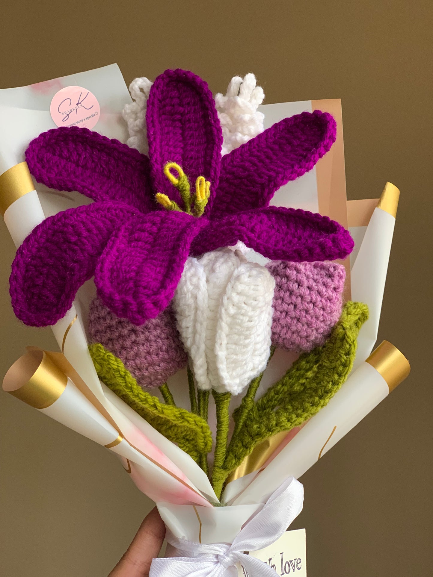 Crochet lily tulip lavenders bouquet