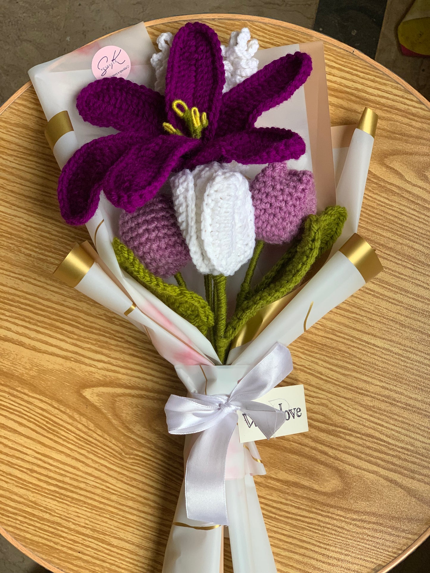 Crochet lily tulip lavenders bouquet