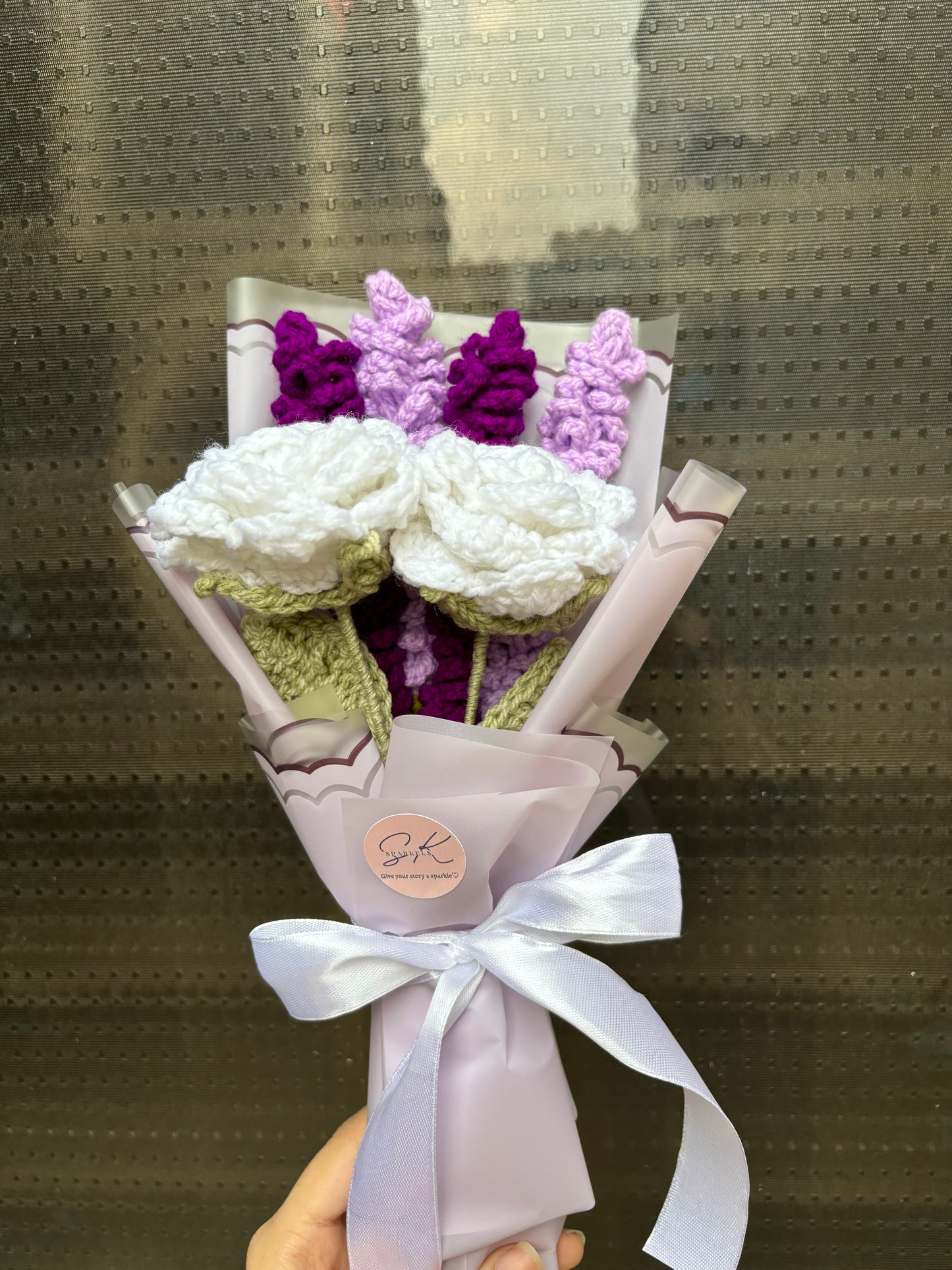 Crochet roses lavender bouquet