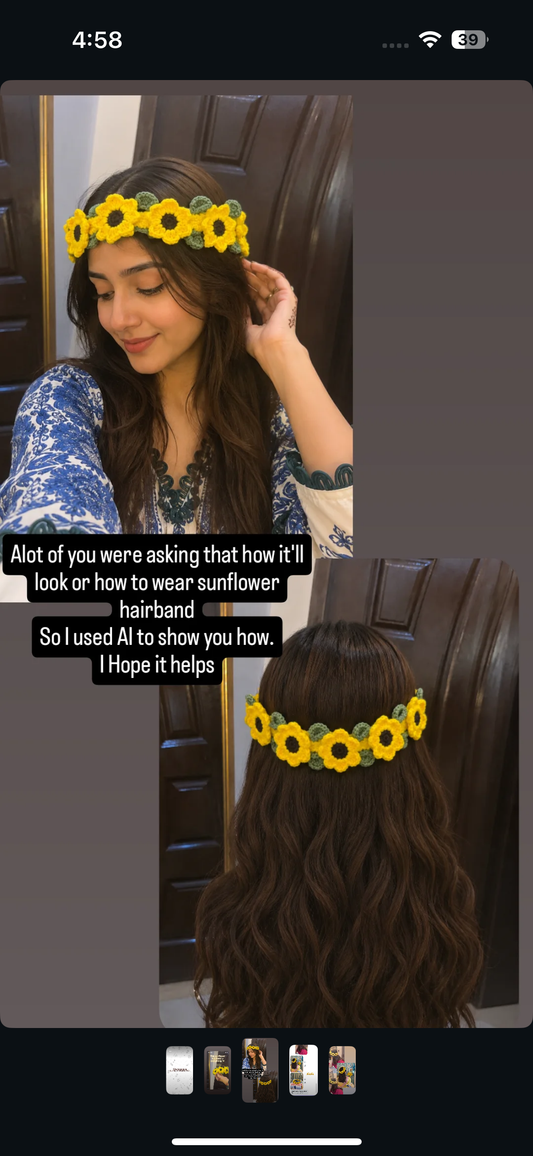 Crochet sunflower hairband / tiara