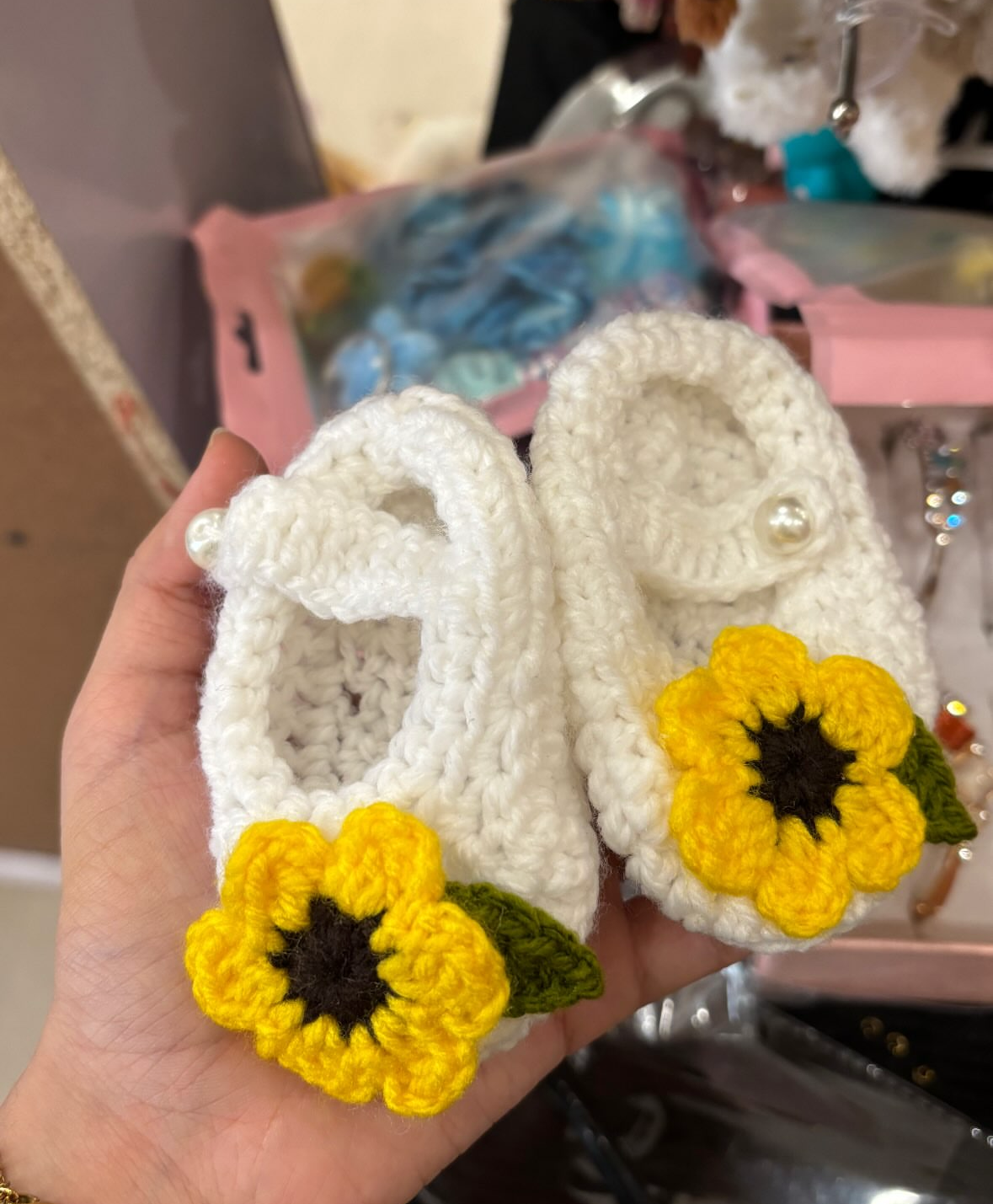 Crochet sunflower baby shoes