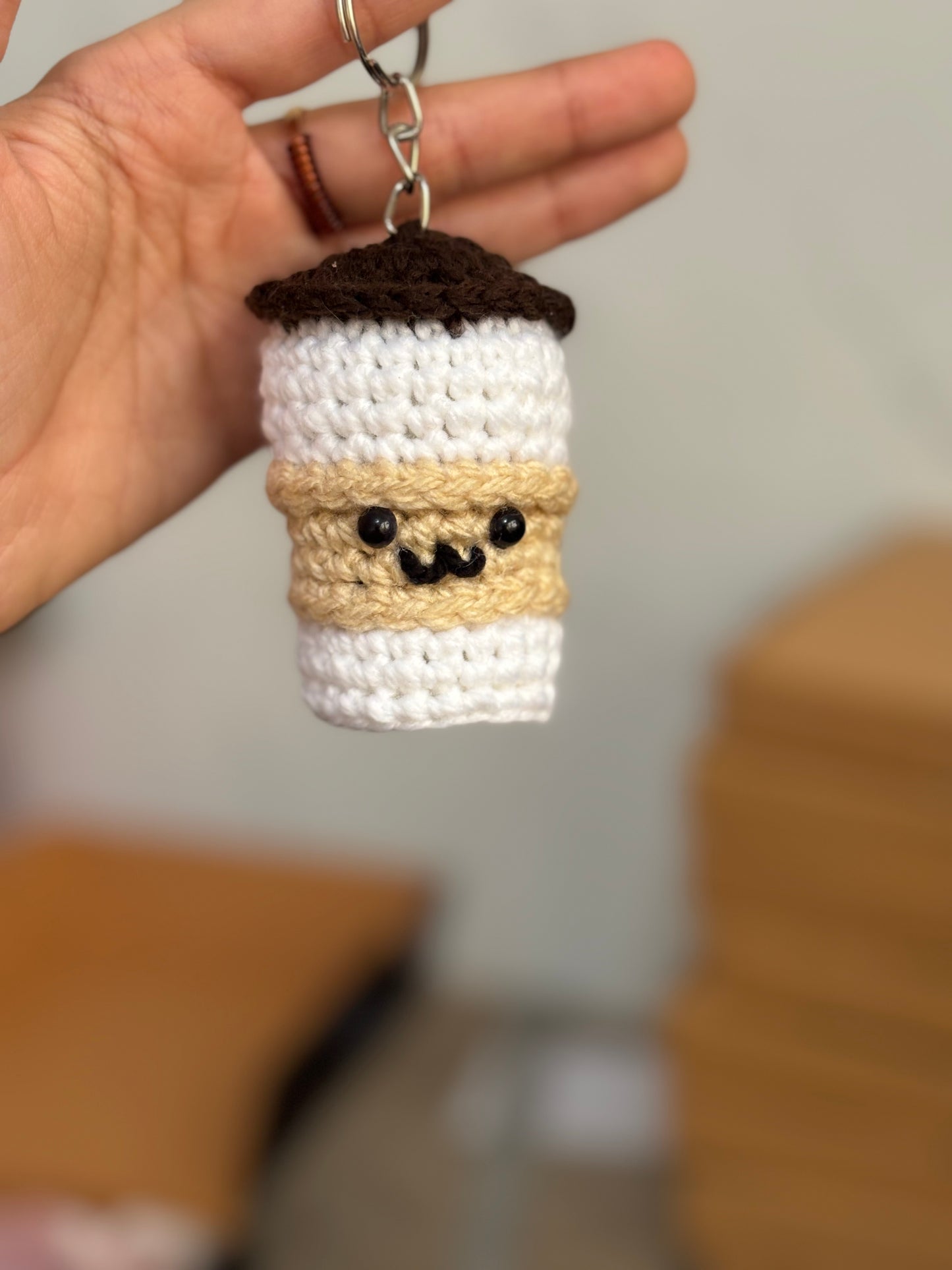 Crochet coffee cup keychain