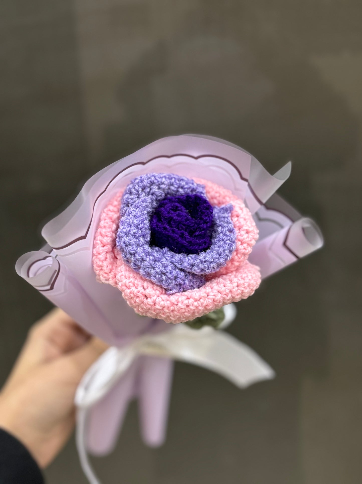 Crochet purple pink themed rose bouquet