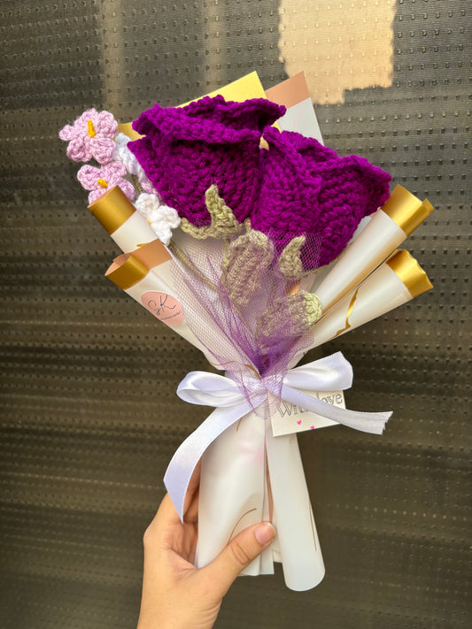 Crochet purple roses bouquet