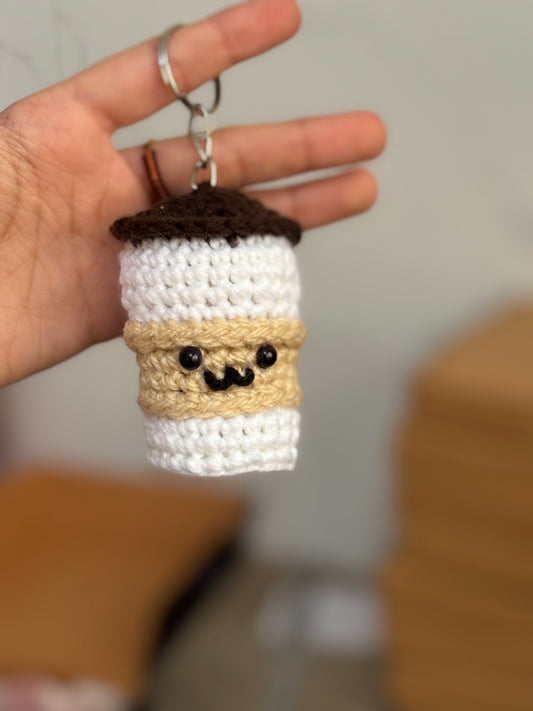 Crochet coffee cup keychain