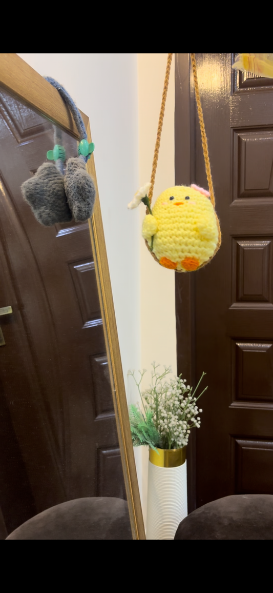 Crochet chick car hanging