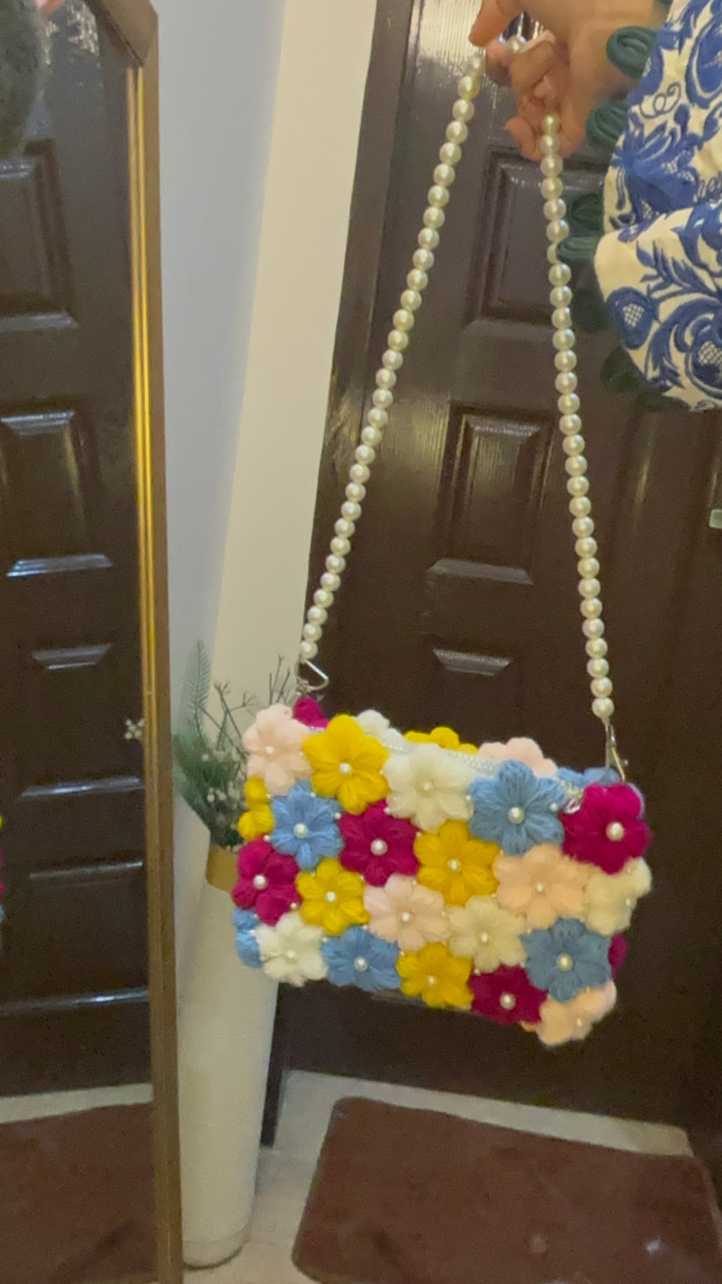 Crochet puff flower bag
