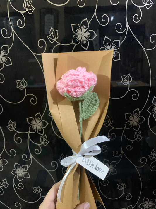 Crochet single rose with complementary khaaki wrapping