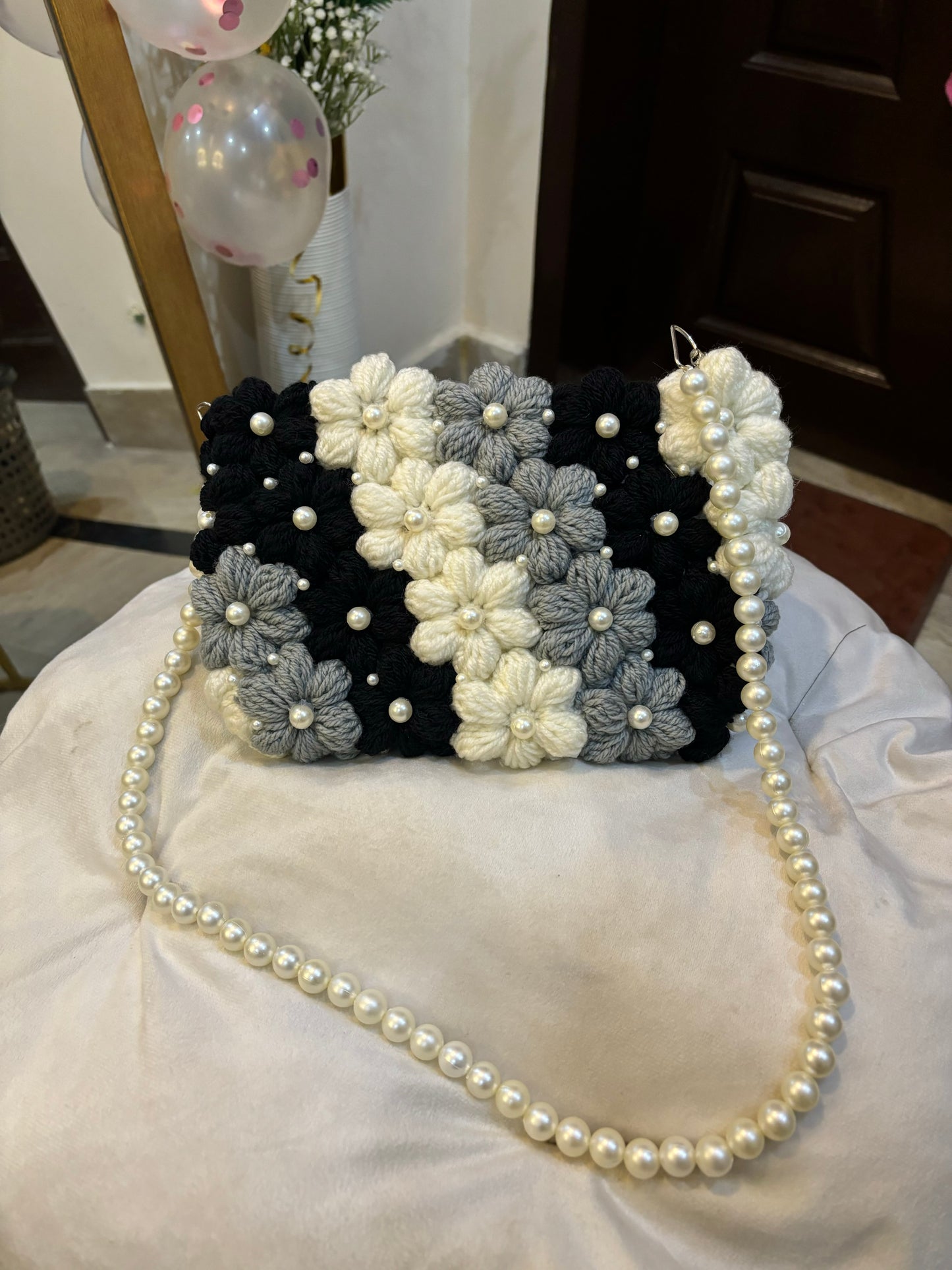 Crochet puff flower bag