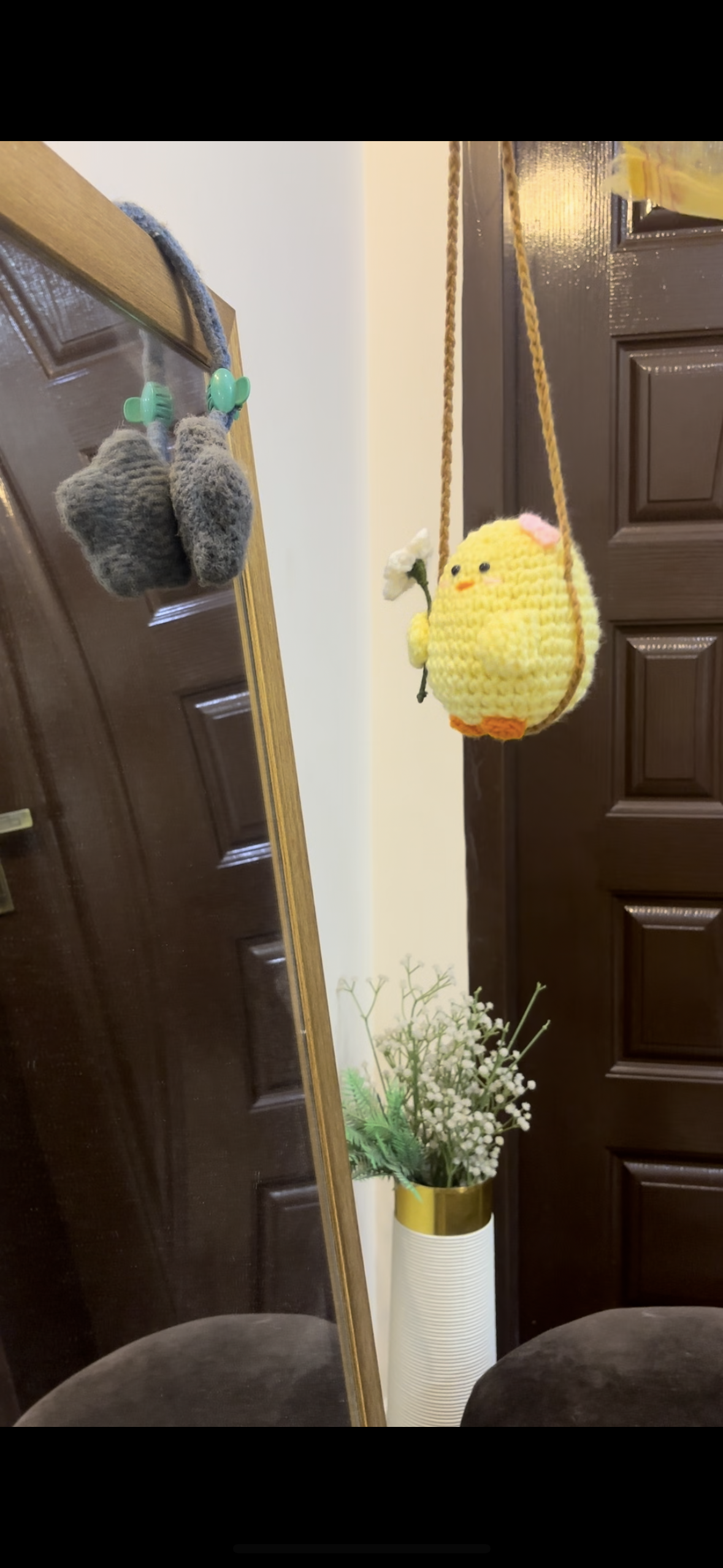 Crochet chick car hanging