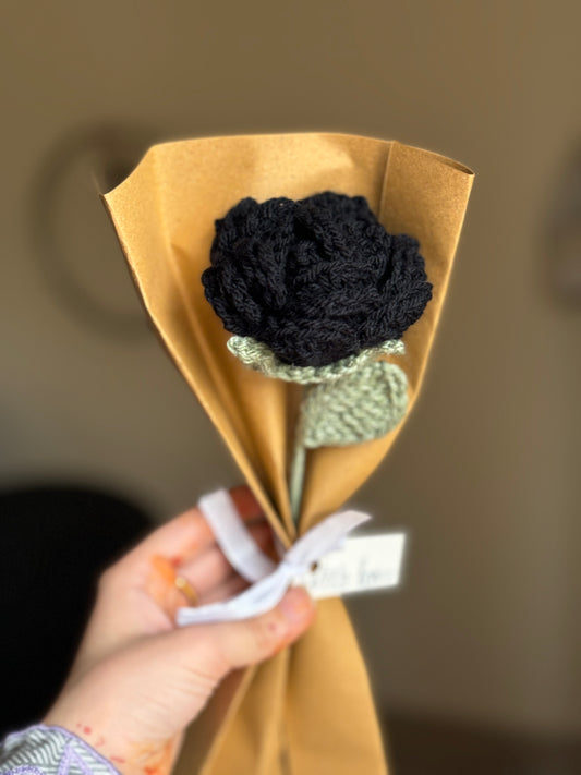 Crochet single rose with complementary khaaki wrapping