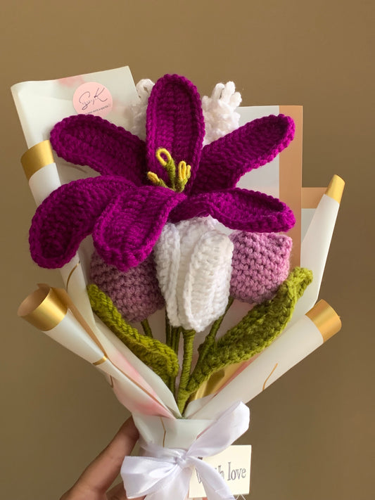 Crochet lily tulip lavenders bouquet