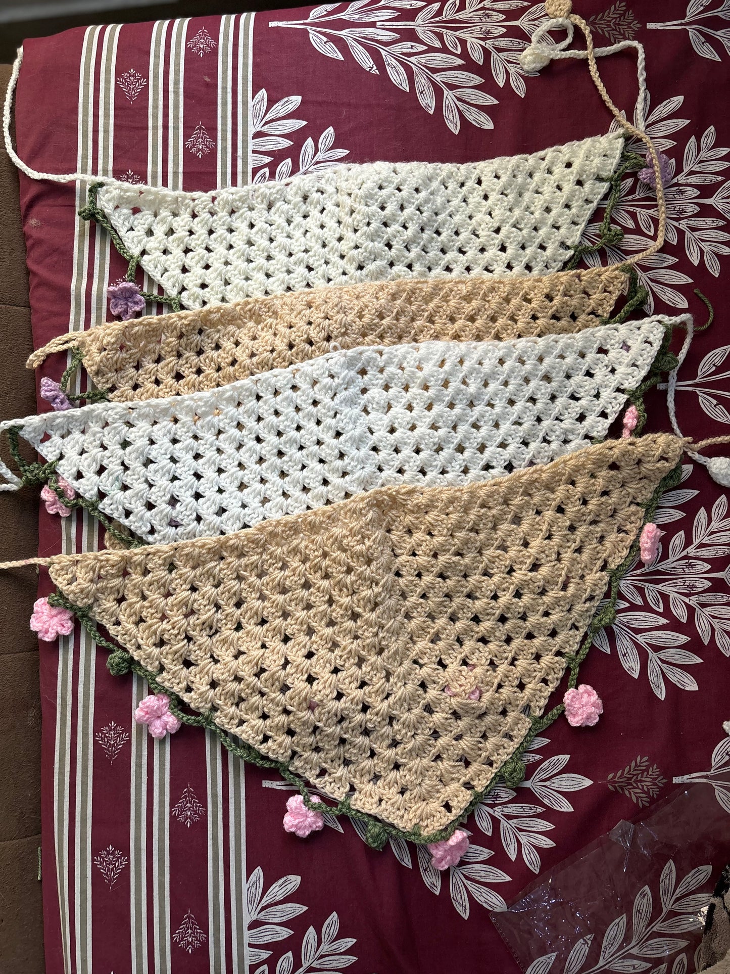 Crochet floral bandana