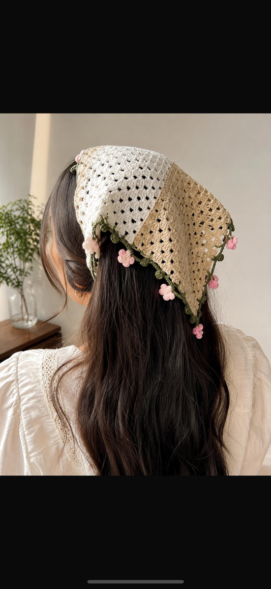 Crochet floral bandana