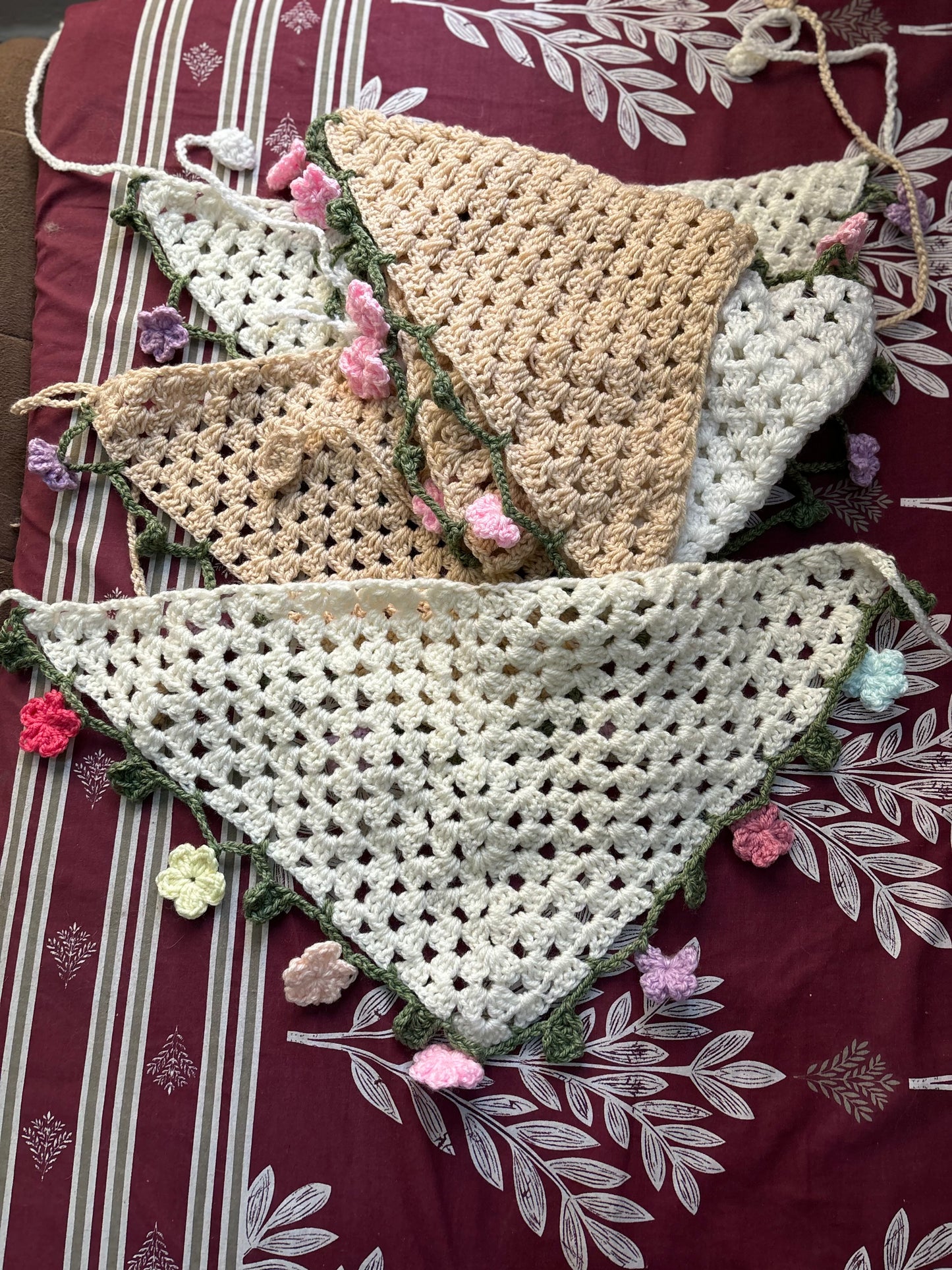 Crochet floral bandana