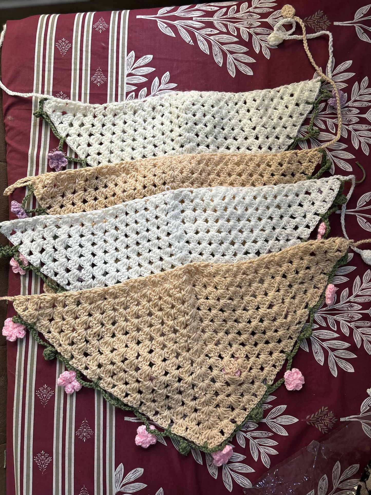 Crochet floral bandana